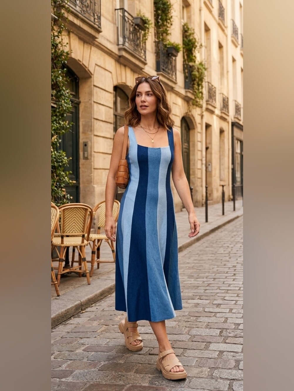 NWT Anthropologie Farm rio Colorblock Midi A-line  S  Western Denim Dress